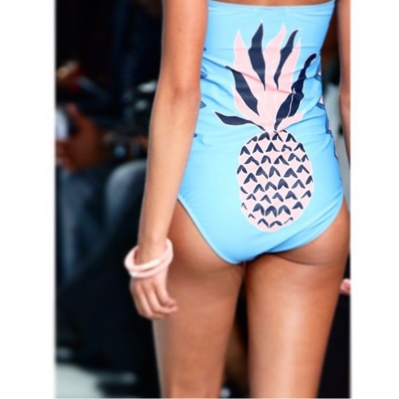 Blue Strapless Swimsuit with Pineapple and Bead Tassle Detail - Picture 7 of 9